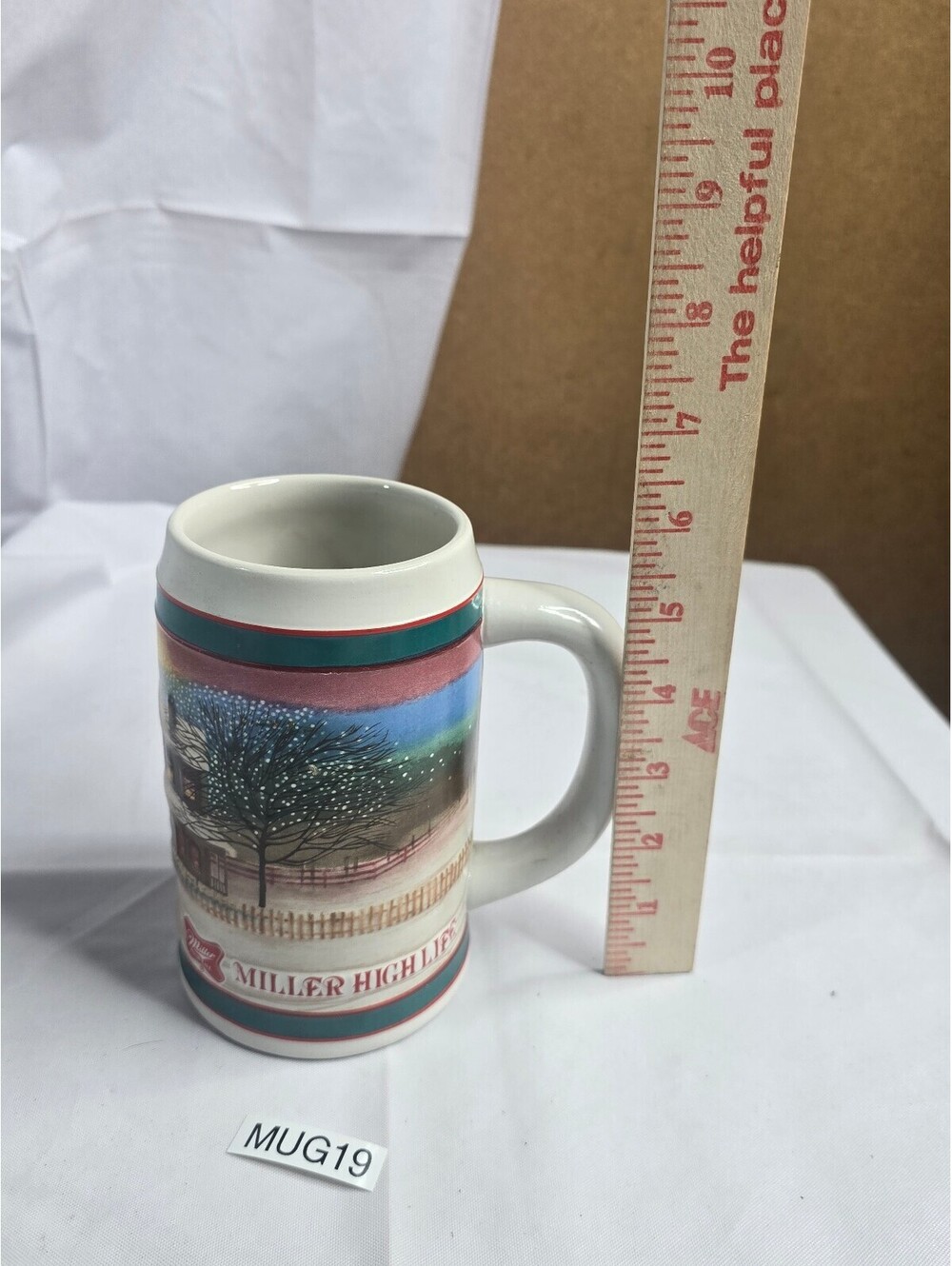 Vintage Miller Lite Beer Stein Mug Ceramic Holiday Traditions Winter Scene